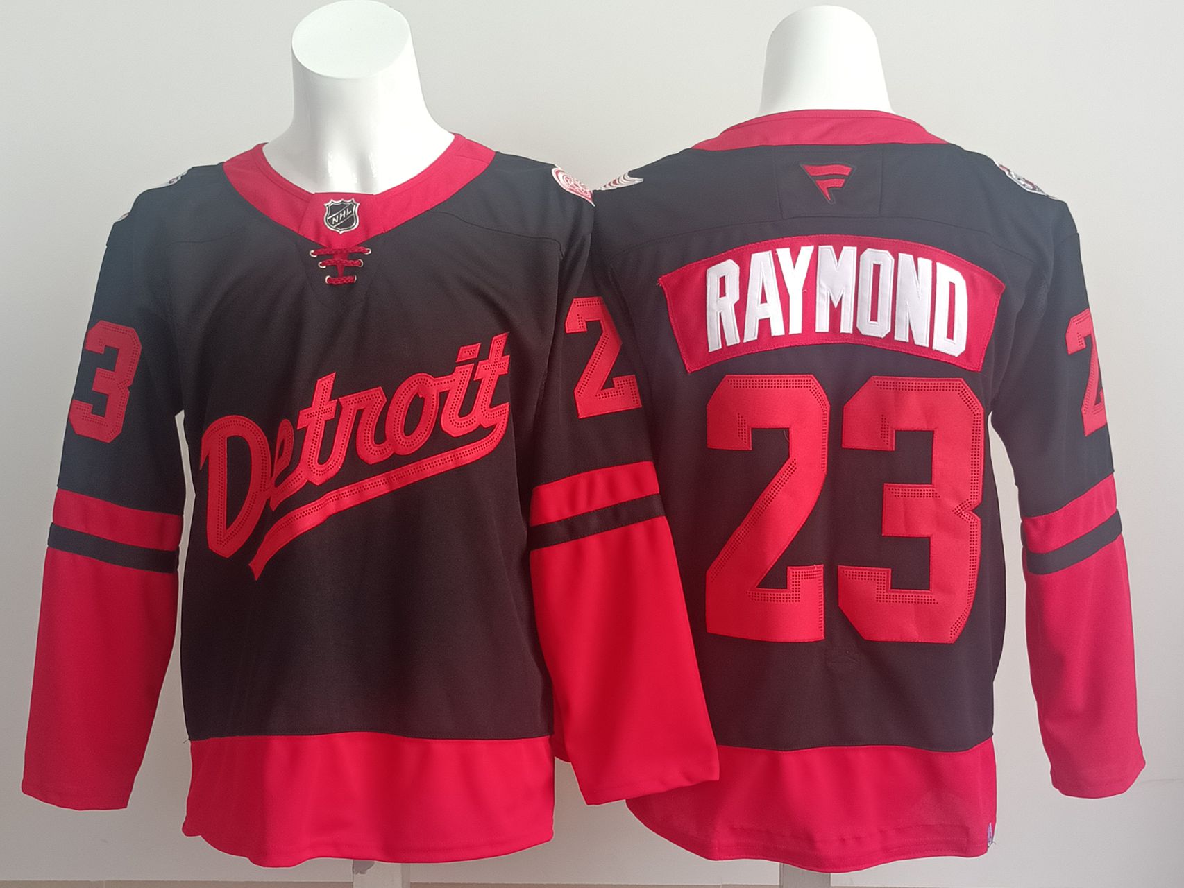Men Detroit Red Wings #23 Raymond Black red 2025 Fanatics Home Premium NHL Jersey style 1